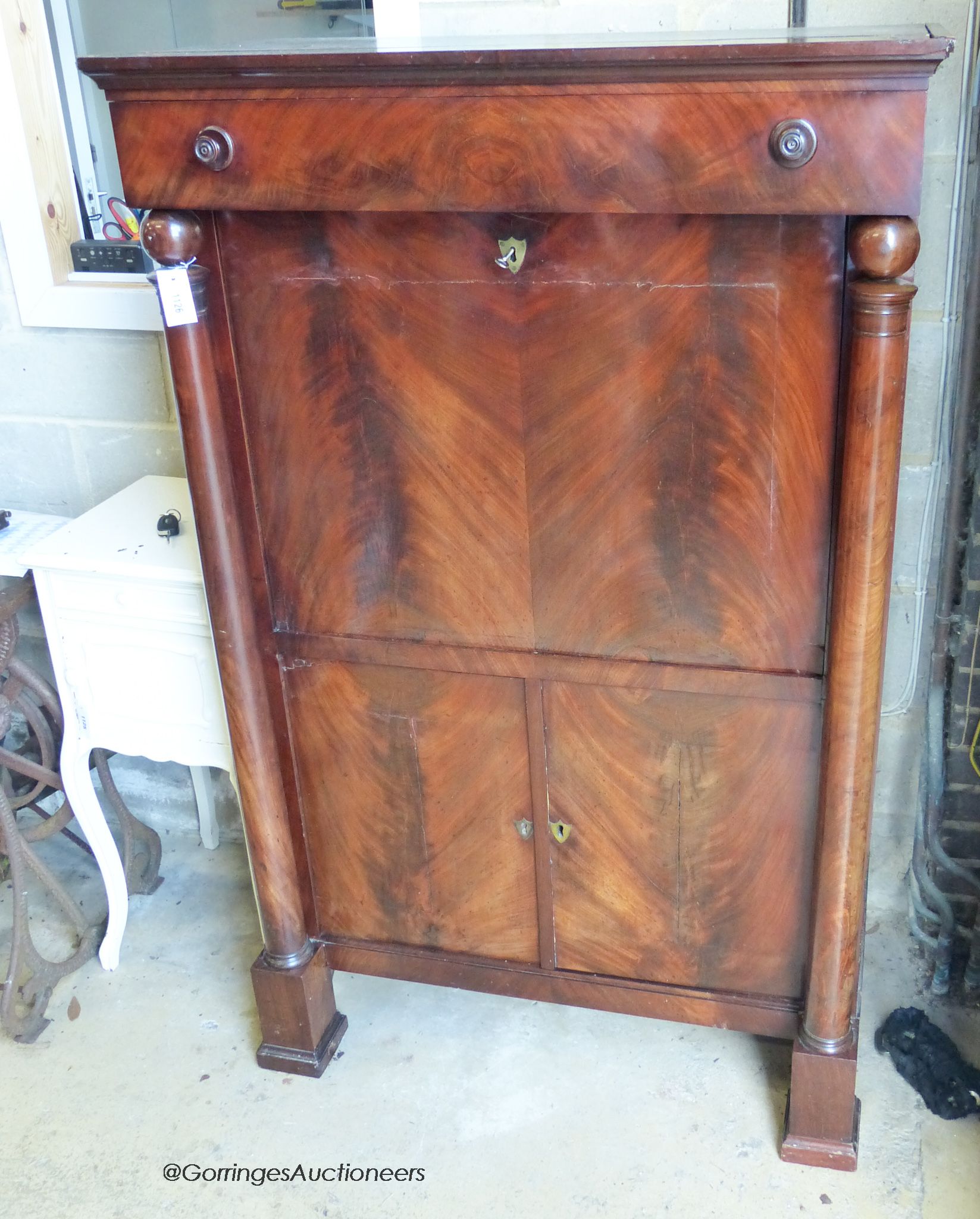 A 19th century French Empire mahogany secretaire “A abbatant”, W-98, D-51, H-157.
